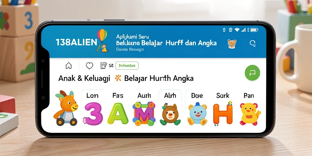 Antarmuka interaktif 138ALIEN untuk belajar huruf dan angka.