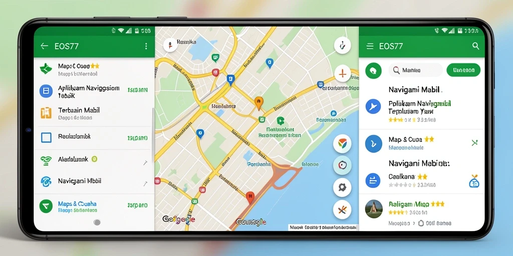 Tampilan antarmuka pengguna aplikasi Navigasi Mobil EOS77 yang intuitif dan informatif.