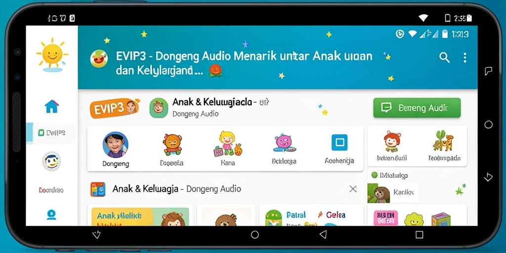 Tampilan antarmuka mudah digunakan untuk memilih dongeng yang disukai.
