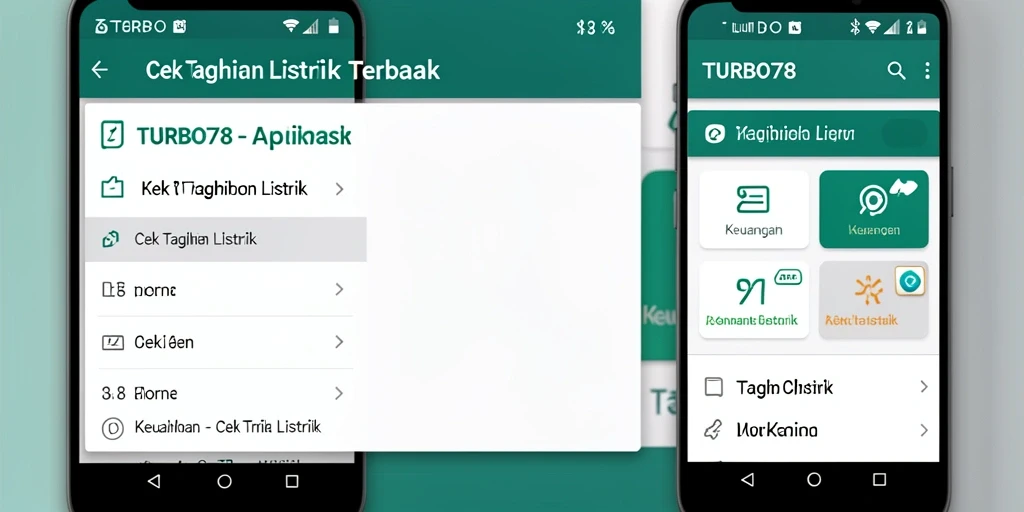 Tampilan antarmuka aplikasi TURBO78 untuk cek tagihan listrik.
