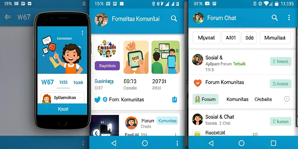 Antarmuka aplikasi Forum Komunitas W67 yang interaktif dan menarik.